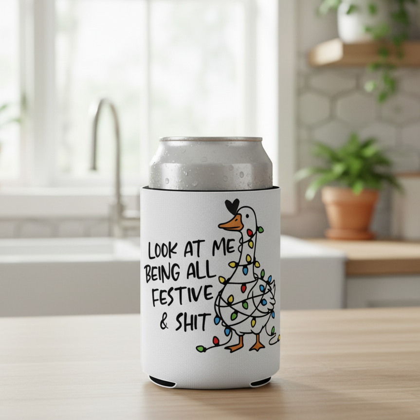 Festive Goose Holiday Can Koozie