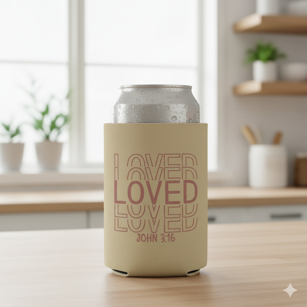 “Loved – John 3:16” Can Koozie