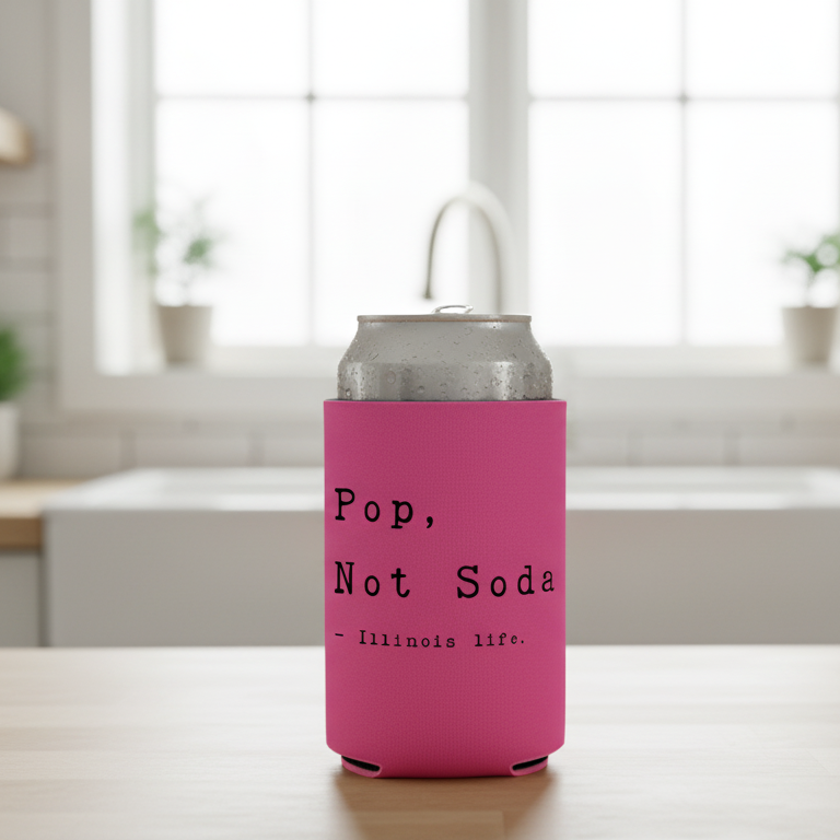 “Pop, Not Soda – Illinois Life” Can Koozie