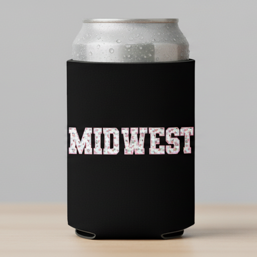 White Floral Midwest Can Koozie