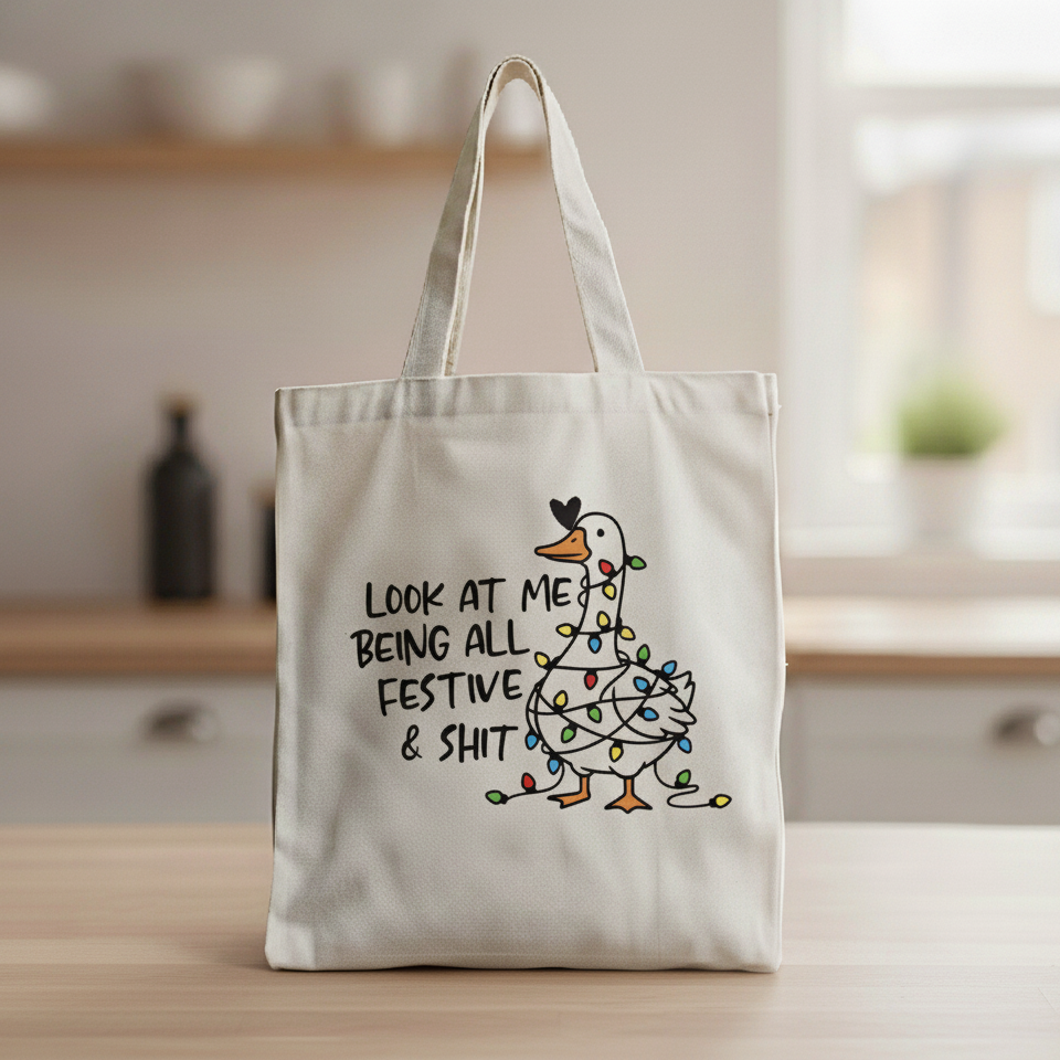 “Festive Goose” Holiday Tote Bag – Funny Christmas Canvas Bag