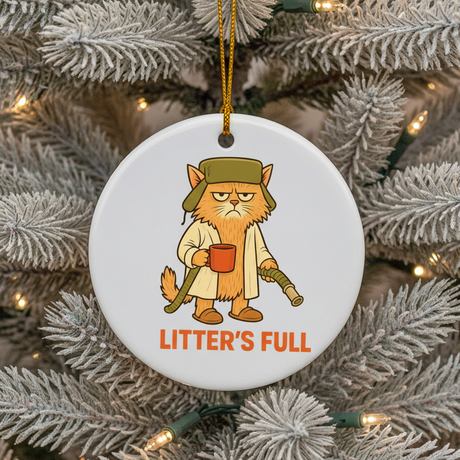 “Litter’s Full” Funny Cat Christmas Ornament