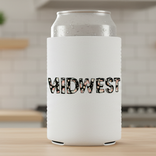 Black Floral Midwest Can Koozie
