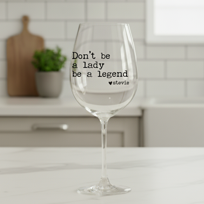 “Don’t Be a Lady, Be a Legend” Stevie Knicks Wine Glass