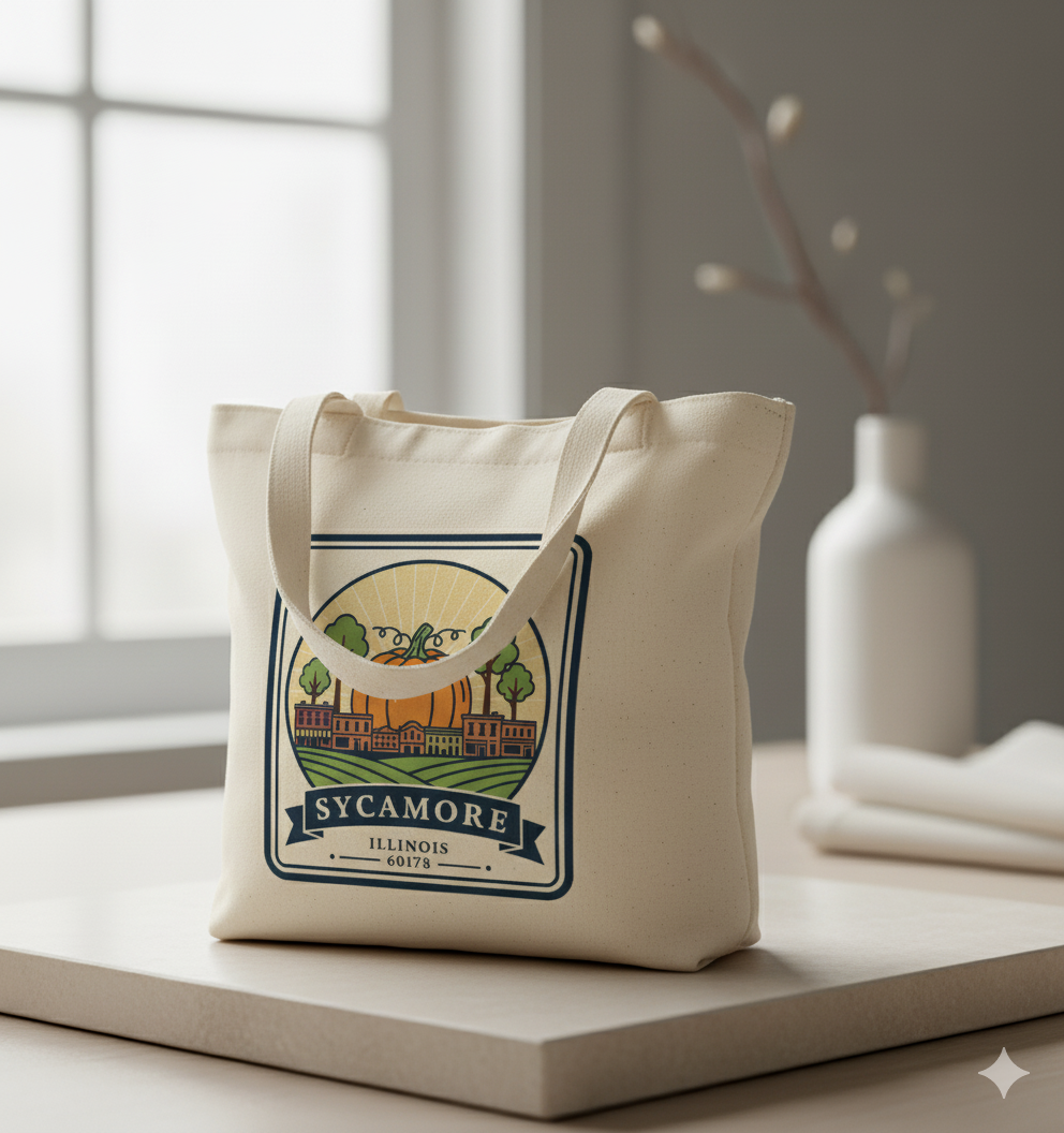 Sycamore Hometown Canvas Tote Bag – 13" x 15"
