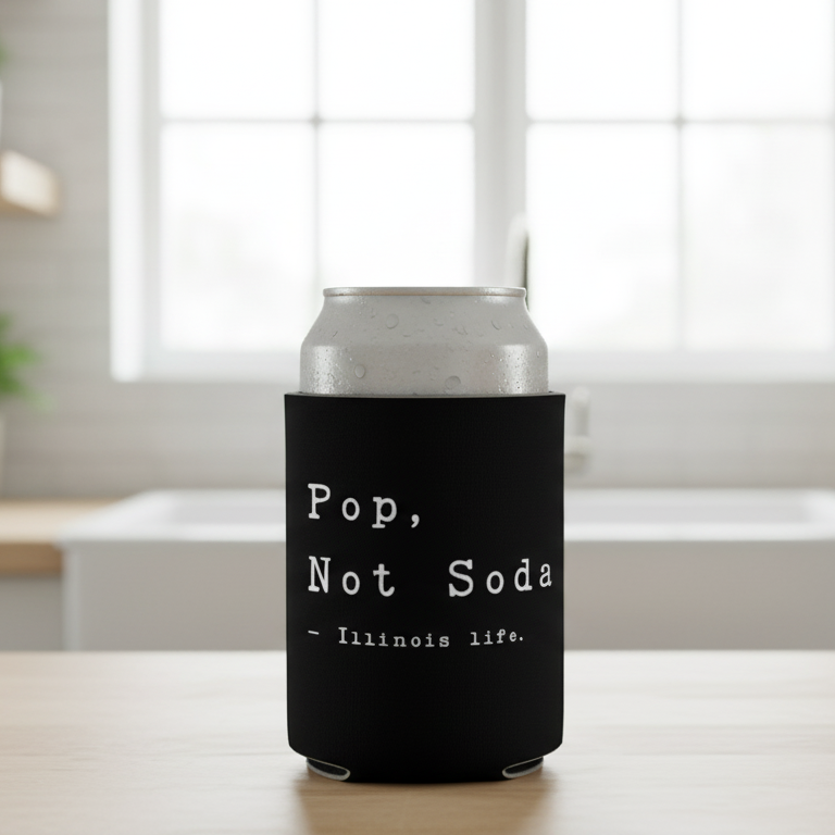 “Pop, Not Soda – Illinois Life” Can Koozie