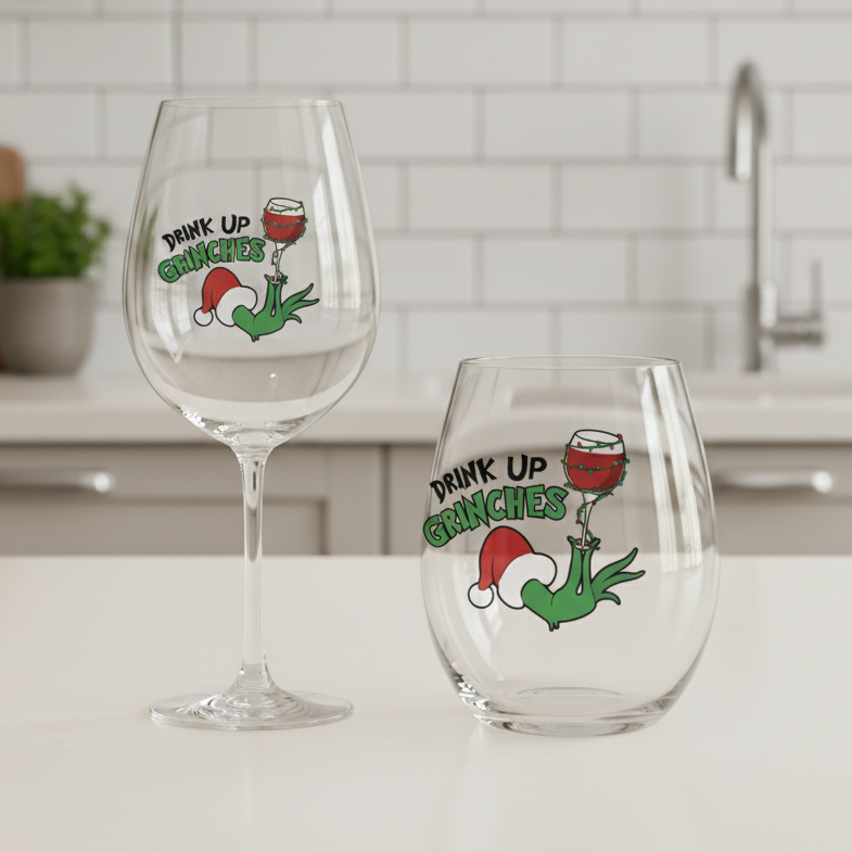 “Drink Up Grinches” Holiday Wine Glass