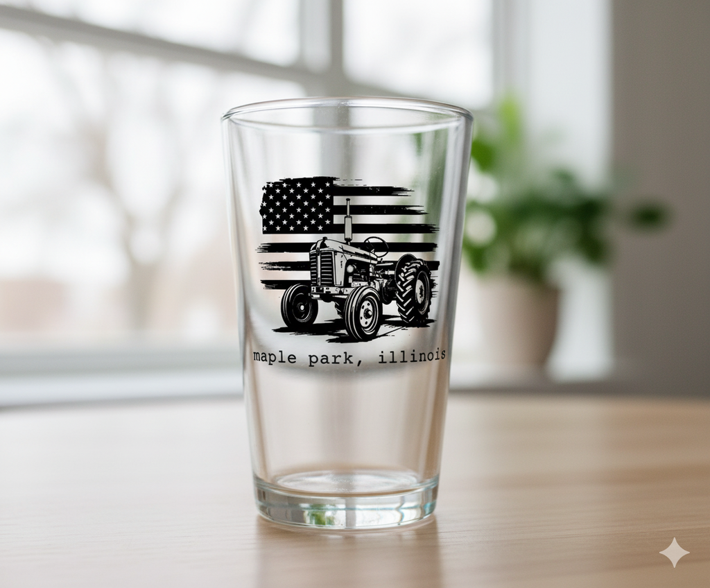 Custom Town Flag Tractor Pint Glass