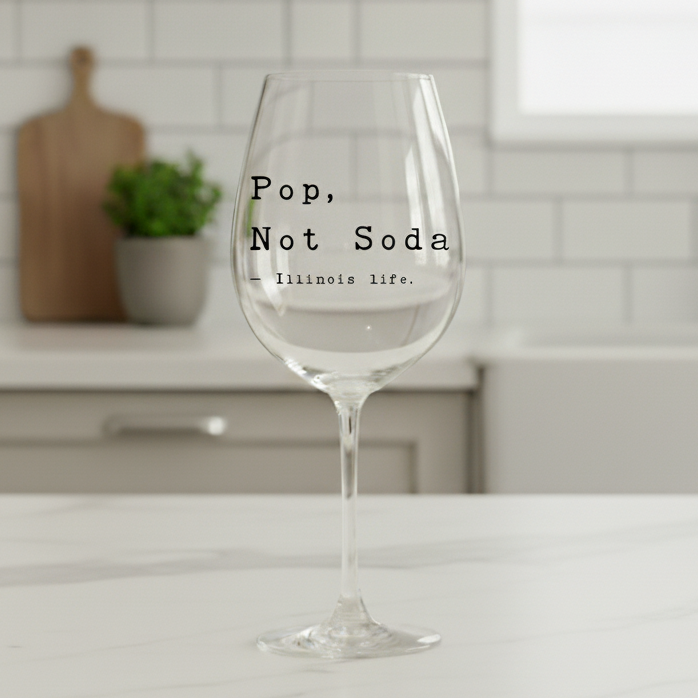Illinois Life Wine Glass – “Pop, Not Soda”