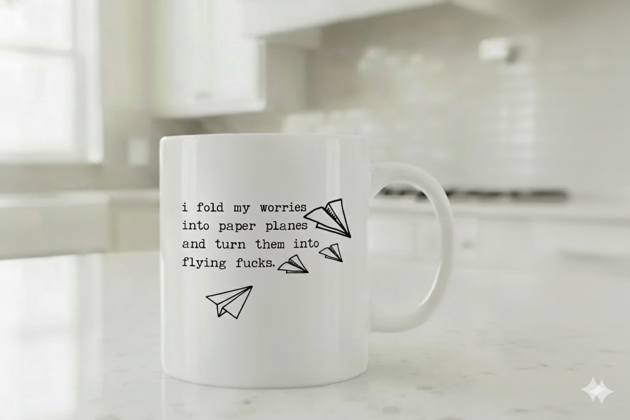 “I Fold My Worries Into Paper Planes” Quote Coffee Mug