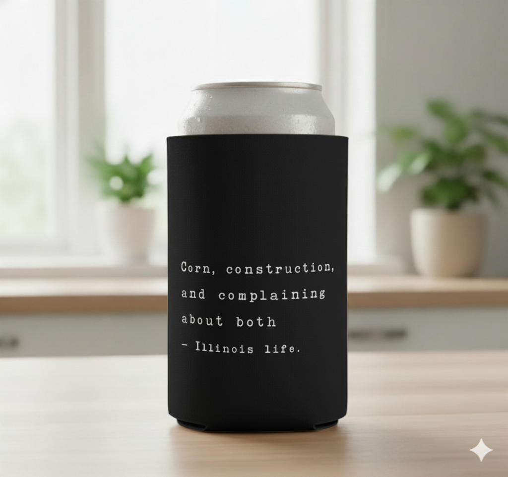 Corn, Construction & Complaining - Illinois Life Can Koozie