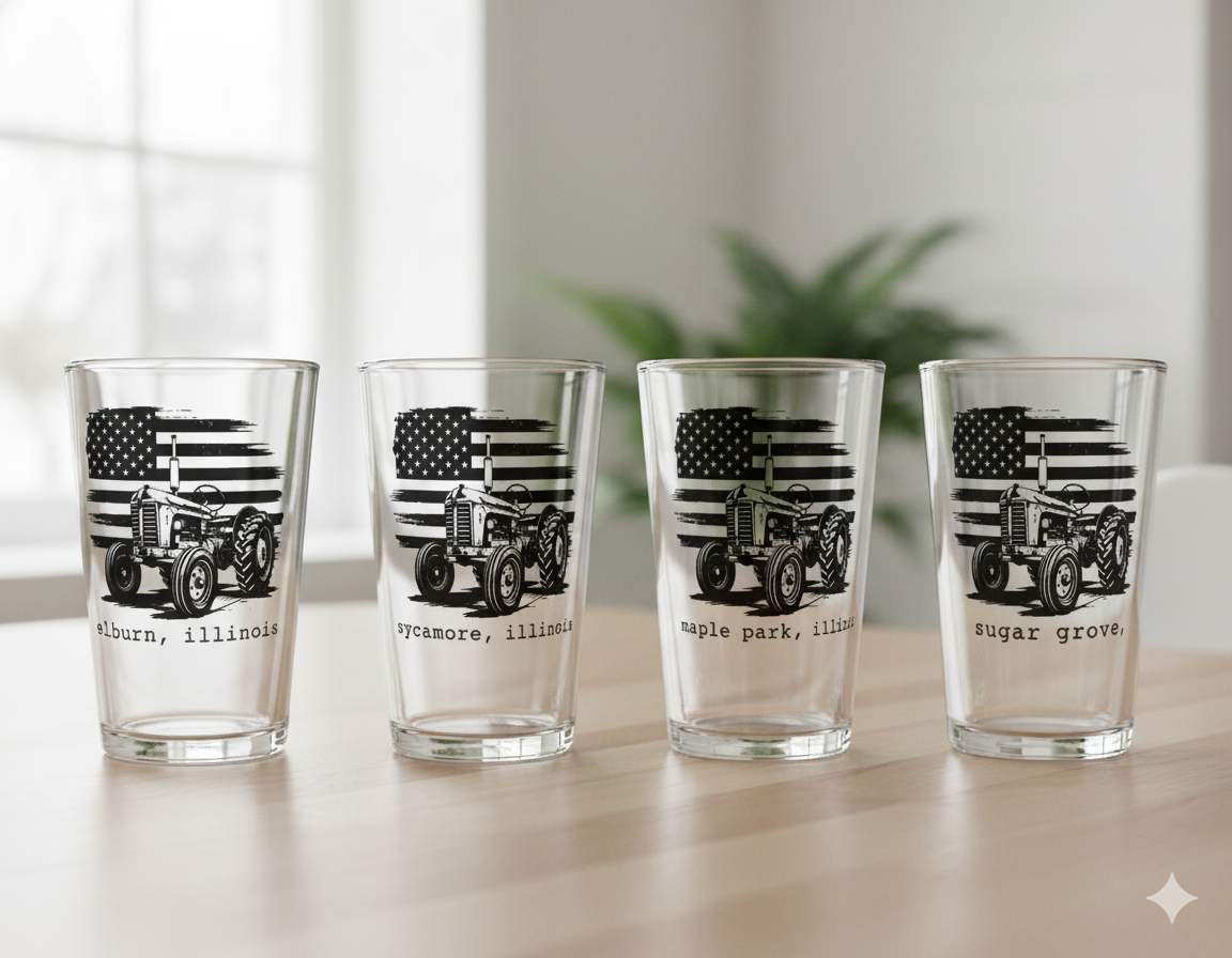 Custom Town Flag Tractor Pint Glass