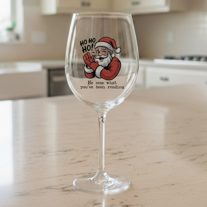 Booke Club “Ho Ho Ho!” Santa Wine Glass