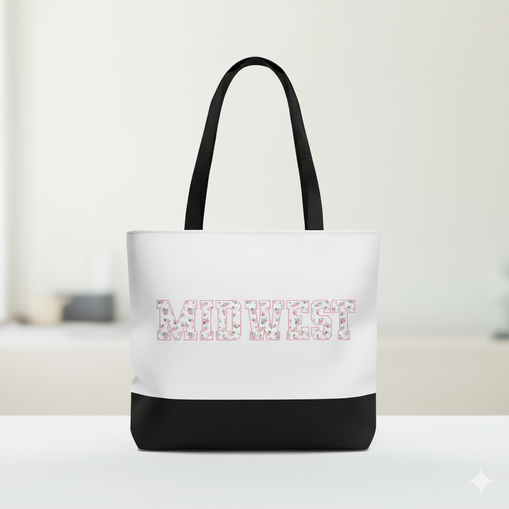 White Floral “MIDWEST” Canvas Tote Bag