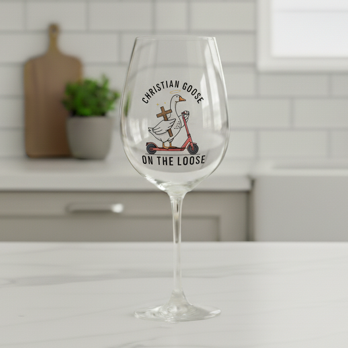 Christian Goose on the Loose Wine Glass