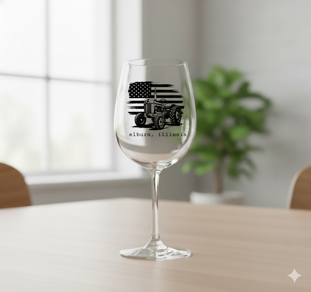 Custom Town Flag Tractor Stemless Wine Glass