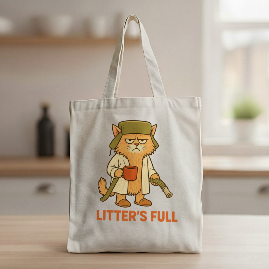 “Litter’s Full” Funny Cat Tote Bag – Grumpy Cat Humor Gift