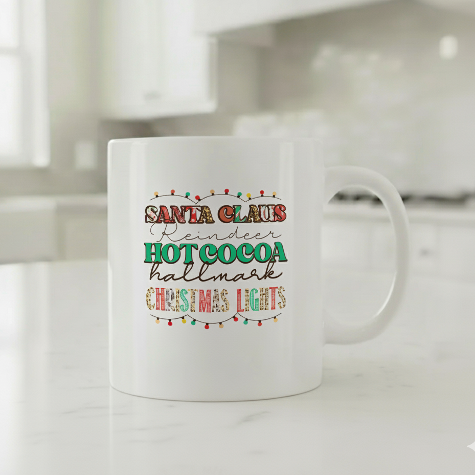 Christmas Cheer Mug – Santa, Reindeer, Hot Cocoa & Hallmark