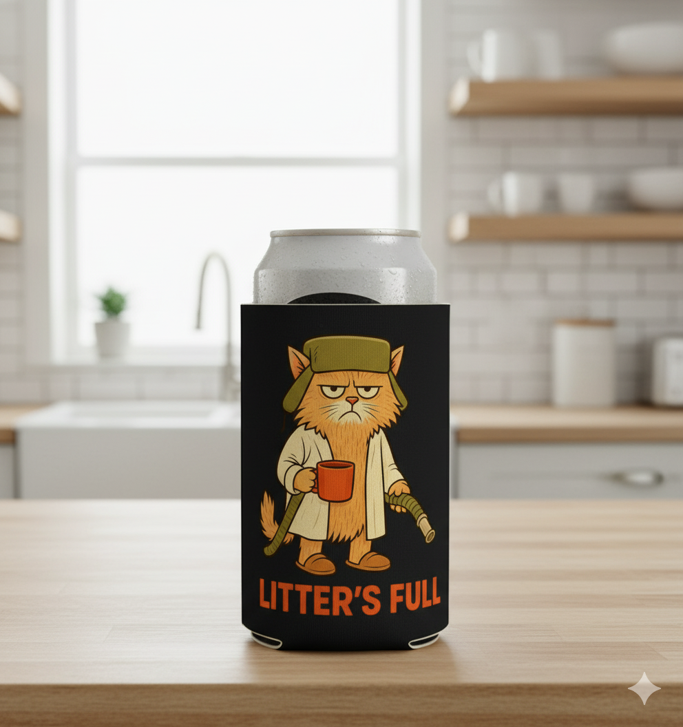 “Litter’s Full” Funny Cat Can Koozie