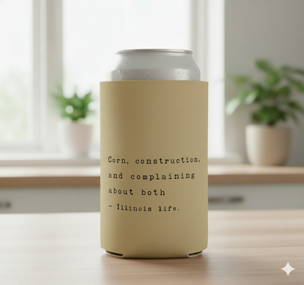 Corn, Construction & Complaining - Illinois Life Can Koozie