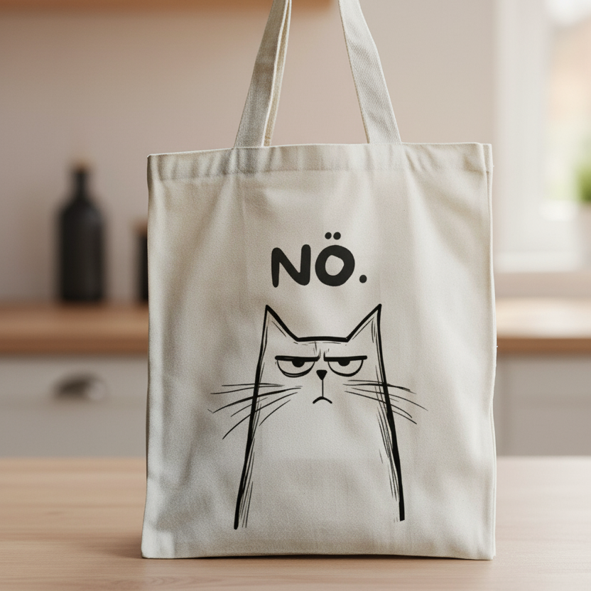 Nö.” Grumpy Cat Tote Bag – Funny Minimalist Cat Lover Gift
