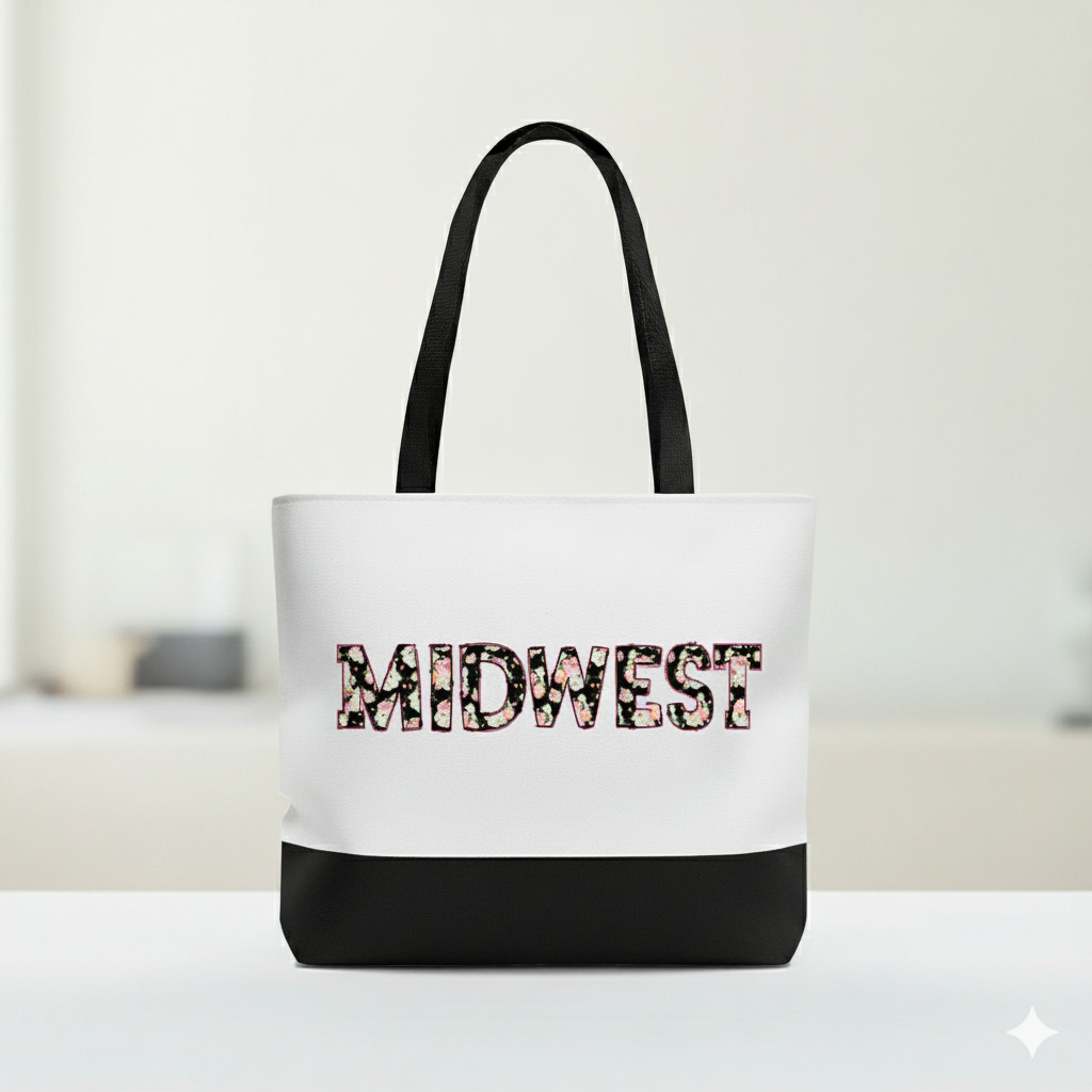 Black Floral “MIDWEST” Canvas Tote Bag