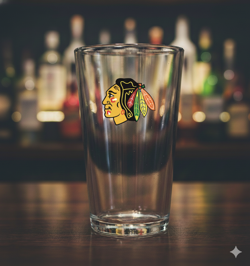 Chicago Blackhawks Hockey Pint Glass