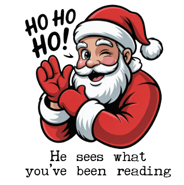 “He Sees What You’ve Been Reading” Santa Pint Glass